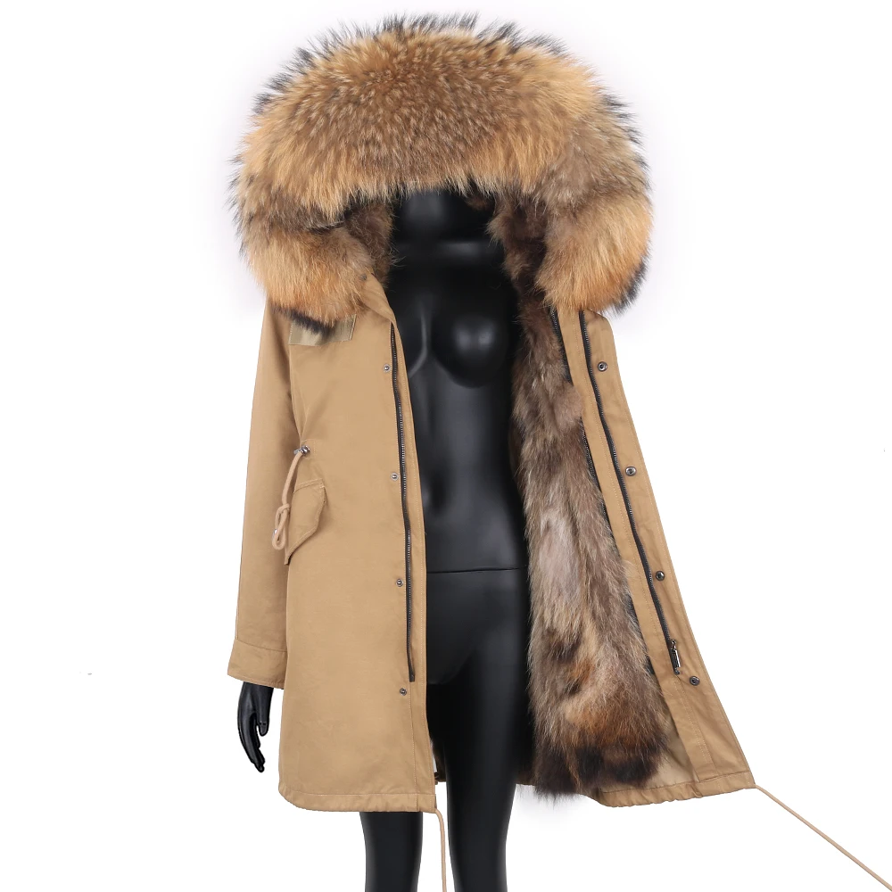 2021 Women Long Parka Real Fur Coat Winter Jacket  Waterproof Big Natural Raccoon Fur Collar Hood Thick Warm Real Fox Fur Liner