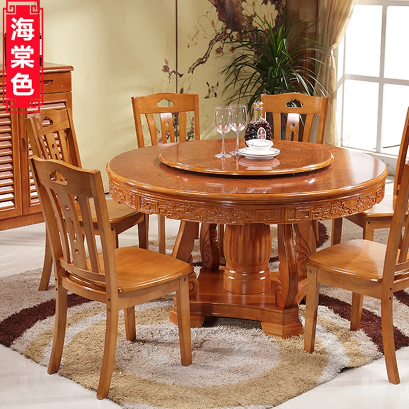 Imagem -06 - Bandeja de Madeira de Carvalho Sólida Silenciosa Giratória Redonda Mesa de Jantar com Mesa de Madeira Preguiçosa e Padrão Bonito de 80-90cm de Diâmetro hq Bp01