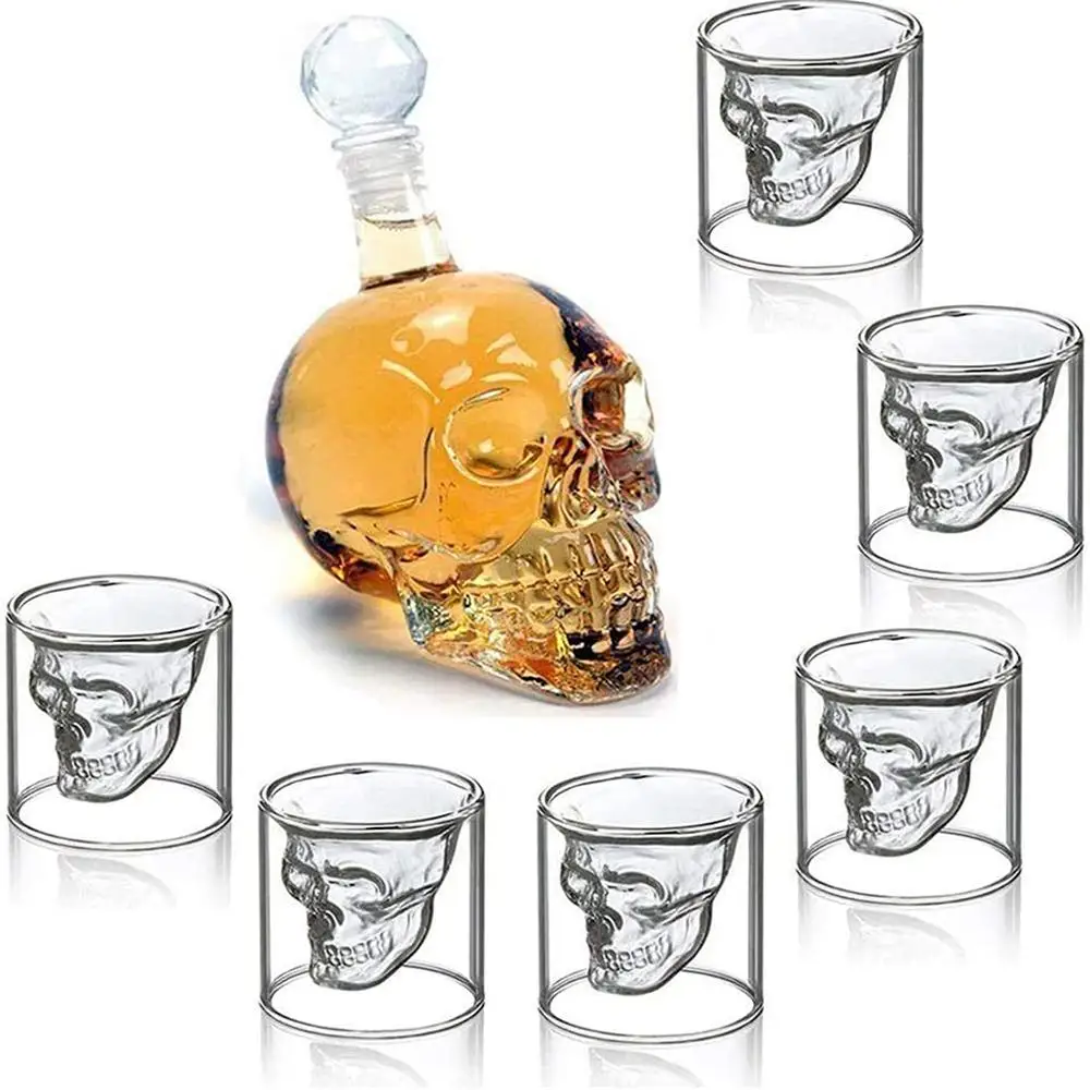 Transparent Schädel Glas Wein Decanter, Whisky Schädel Erschossen Gläser, Skeleton Wein Glas Für Bar Familie Halloween Dekoration Becher