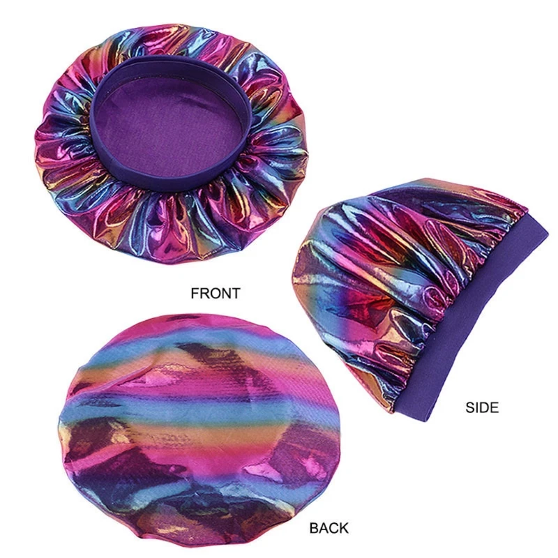 Fashion Adjustable Children Hat New Satin Silky Baby Bonnet Night Sleep Cap Laser Color Big Bonnet For 2-8Y Kids Curly Hair