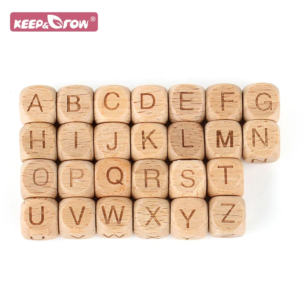 12mm Letter Wood Beads Making Bracelet Pacifier Accessories For Jewelry Making DIY 10/20/30pcs Square Alphabet Beech Wooden Bead