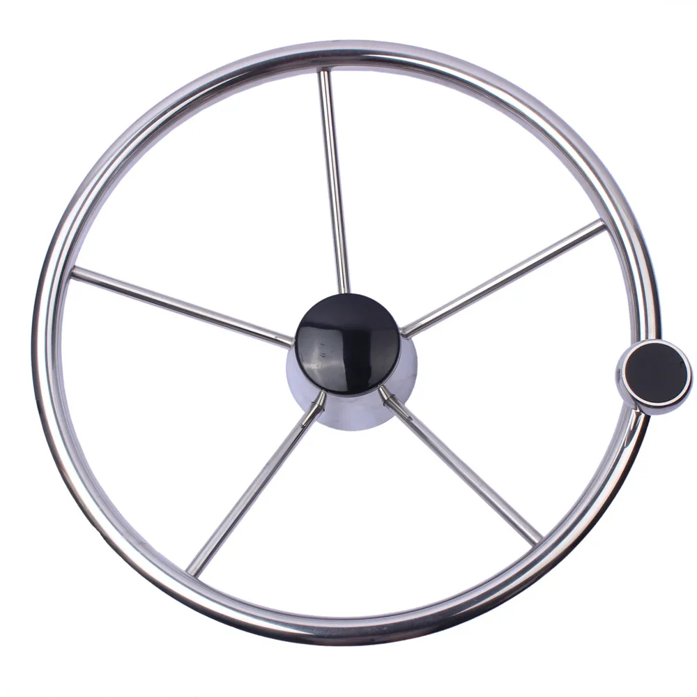 

Marine Accessories Boat 15.5" Stainless Steel Destroyer Grip Steering Wheel 5 Spoke With Knob