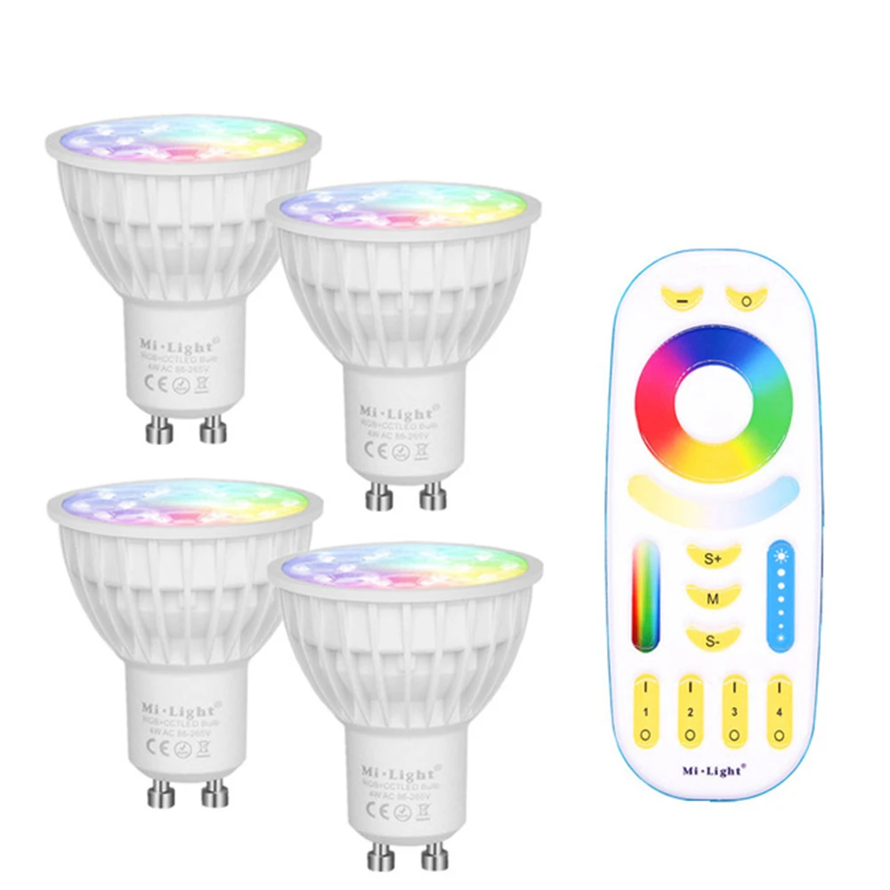 Mi Light Dimmable 4W GU10 Led Bulb RGB CCT (2700-6500K)  Lamp Indoor Decoration + 2.4G RF LED Remote Control Home lighting