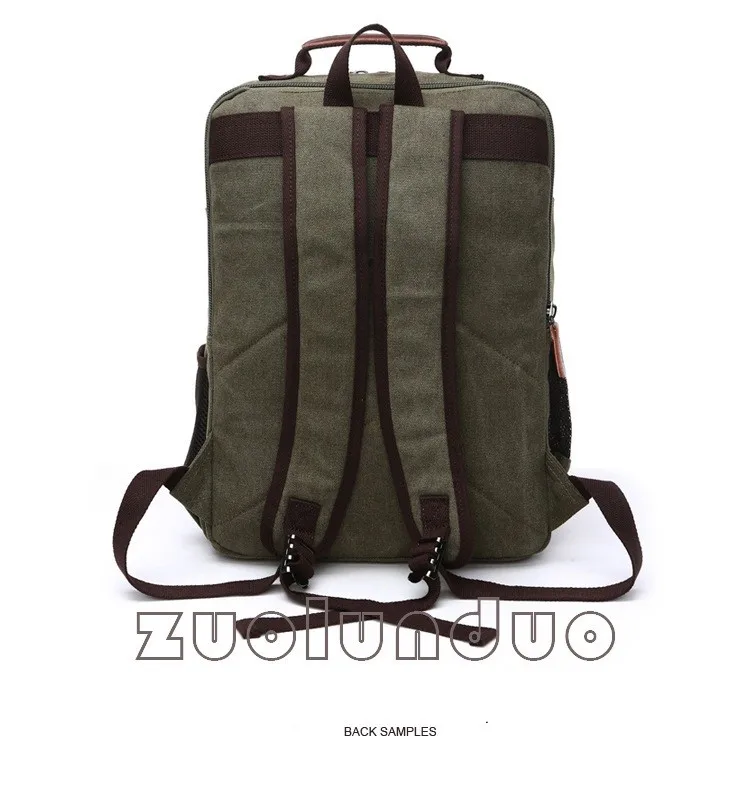 Vintage Canvas Rucksack für Herren, große Kapazität, Reise-Umhängetasche, hochwertige modische Studententasche, Herren-Notebook-Laptop-Rucksack – Detail 7