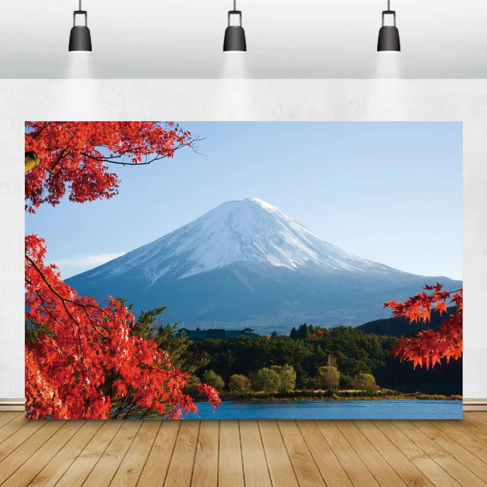 Laeacco Japan Street Cherry Blossom Landscape Snow Mountains Photography Backdrops Photographic Backgrounds For Photo Studio