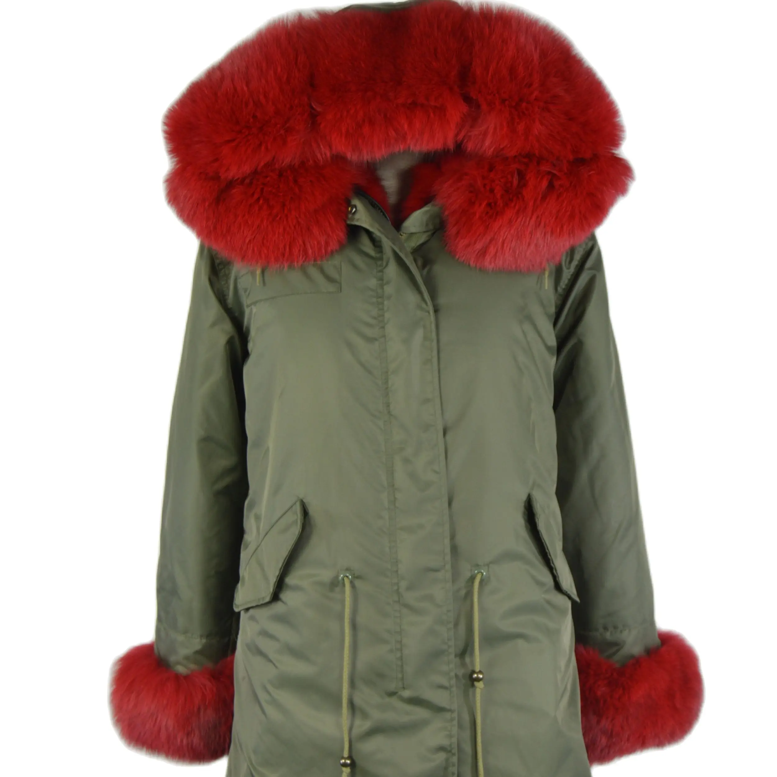 

Fabulous Long Coat Women With Rex Rabbit Fur And The Fox Fur On Placket And Cuffs Fashion Women Parka