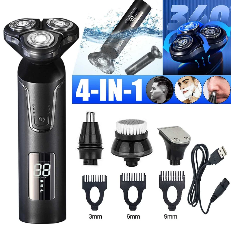 Multi-function Electric Shaver Three-blade Digital Display Electric Razor Interchangeable Head Whole Body Washing Razor Trimmer