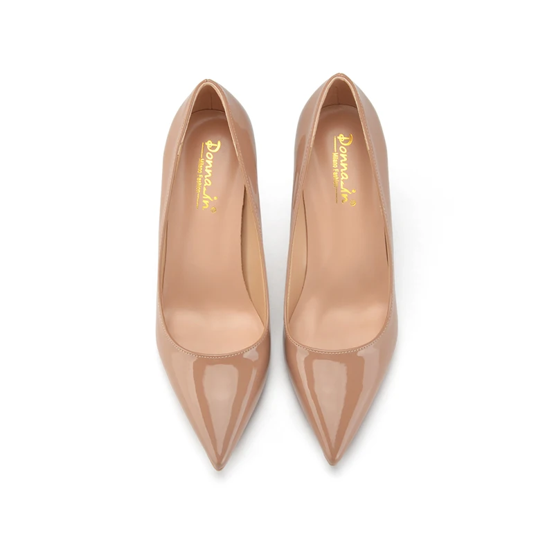 Donna-in Pumps Shoes Patent Leather Women Heels Size 3 Stiletto Pumps Elegant Office Party Nude Point Toe Mid-Heels For Female