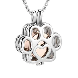 IJD20023 Pet Cremation Jewelry for Ashes Stainless Steel Memorial Locket Necklace Mini Keepsake Cremation Urn for Dog/Cat Paw