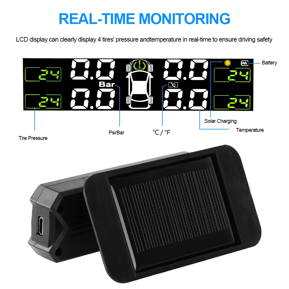 Solar TPMS Car Tire Pressure Monitoring System Sensors Tyre Tester Diagnostic Tools Rotating Holder Test Automotive Accessories