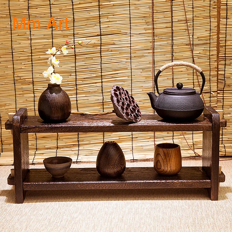 Solid Wood Antique Shelf Teapot Decoration Shelf Zen Storage Tea Set Stand