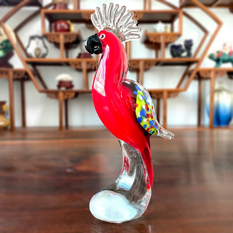 Crystal Parrot Figurine Glass Blown Lovely Bird Statue Handmade Bird Animal Ornament Home Table Christmas Decor