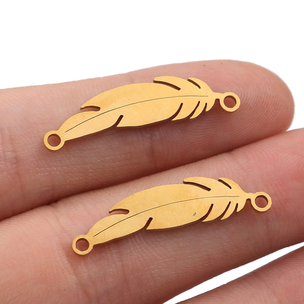 10pcs/lot Stainless Steel  feather Pendants Floating Charms  for Jewelry Making Charms Bracelet Necklace Accessories Wicca