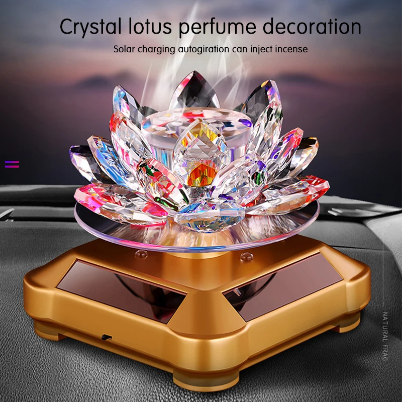 Car Solar Crystal Lotus Ornament Aromatherapy Diffuser Air Fresher Atmosphere Lights Decoration Car Accessories Decorative Craft