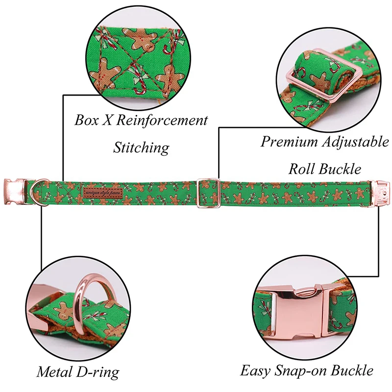 Unique Style Paws Christmas Cotton Dog Collar with Sailor Bow Gingerbread Man Puppy Collar for Small Medium Large Dog