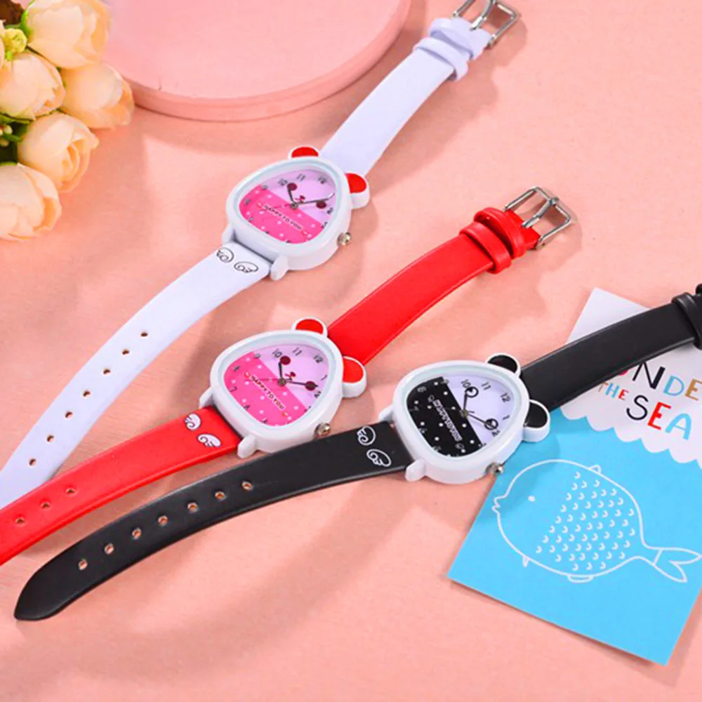 Fashion Cartoon Children Watch Lovely Girls Dresses Matching Quartz Watches Casual Leather Kids Wristwatches