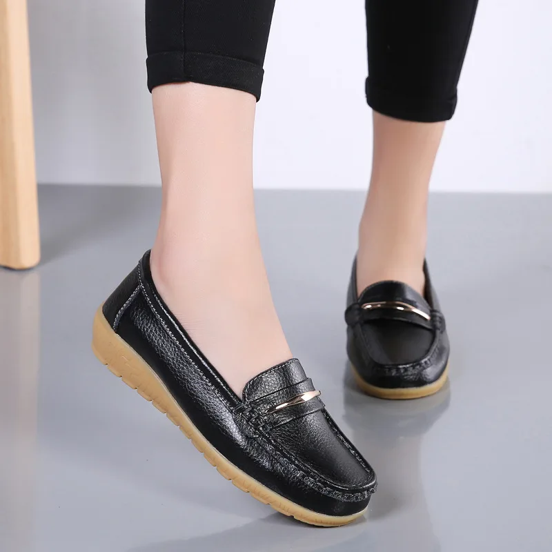 New Genuine Leather Shoes Woman Slip On Women Flats Moccasins Women\'s Loafers Spring Autumn Mother Shoe Big Size g76