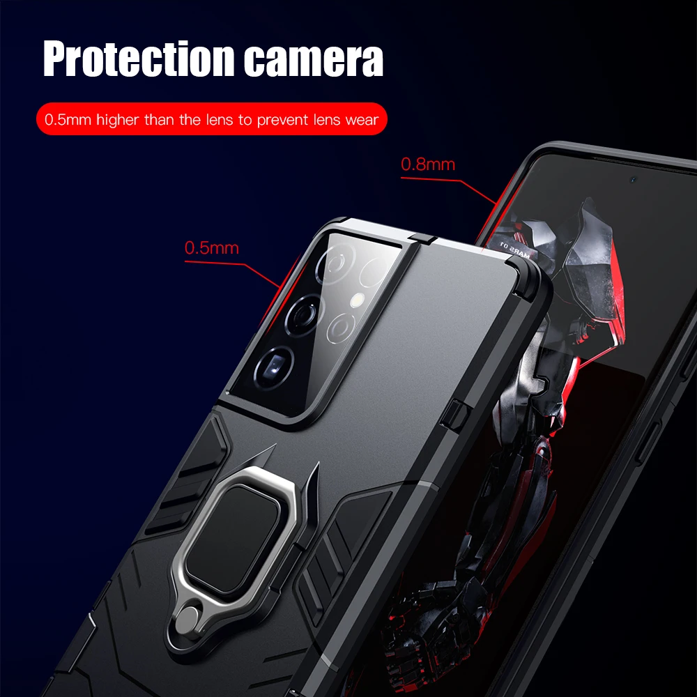 KEYSION Shockproof Case for Samsung S22 Ultra S21 FE S20+ S10 Lite Ring Stand Phone Back Cover for Galaxy A53 A73 A33 5G A23 A13