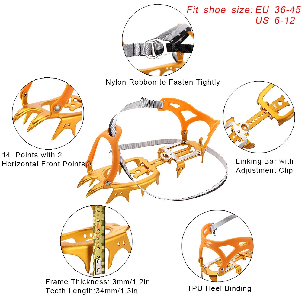 Imagem -03 - Brs-conjunto de 14 Dentes de Pegador de Gelo Esportivo Ultraleve Liga de Alumínio para Caminhadas ao ar Livre Inverno Montanhismo