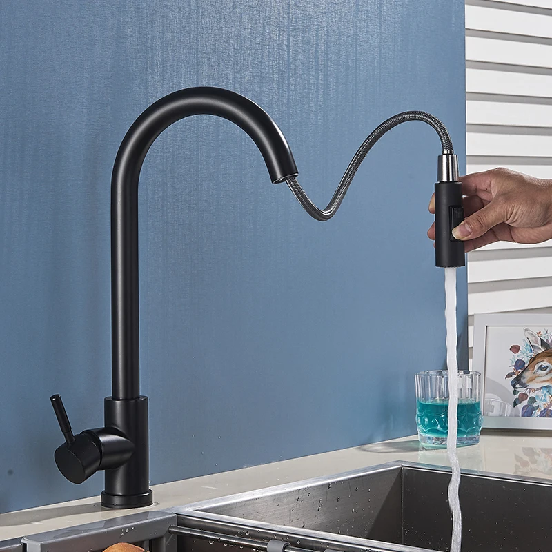 Shinesia Black Sensor Kitchen Faucet Pull Out Spout Smart Touch Inductive Sensitive Faucet 360 Degree Rotation Mixer Tap