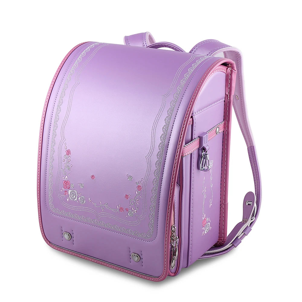 Mochila japonesa de bordado, flores, alta qualidade, proteção para coluna, respirável, infantil, randoseru, mochila