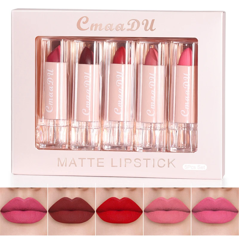 CmaaDu 5PC/Set Matte Velvet Lip Gloss Waterproof Long-lasting Liquid Lipstick Cosmetic Beauty Keep 24 Hours Makeup TSLM1