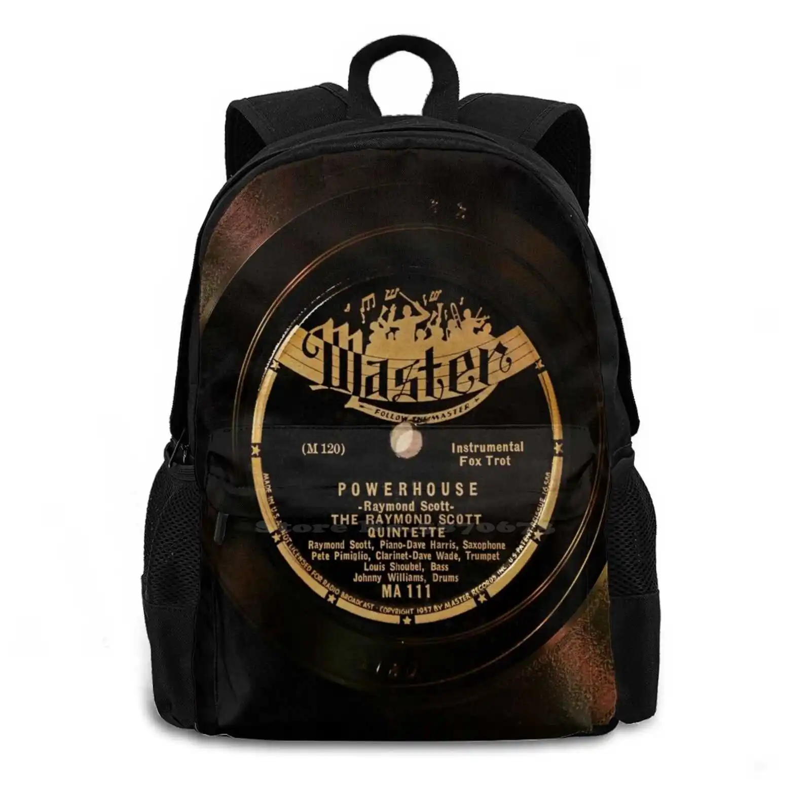 Raymond 78 Rpm Vinyl Master Label Teen College Student Backpack Pattern Design Bags Raymond Master Label 78 Rpm Record Vinyls