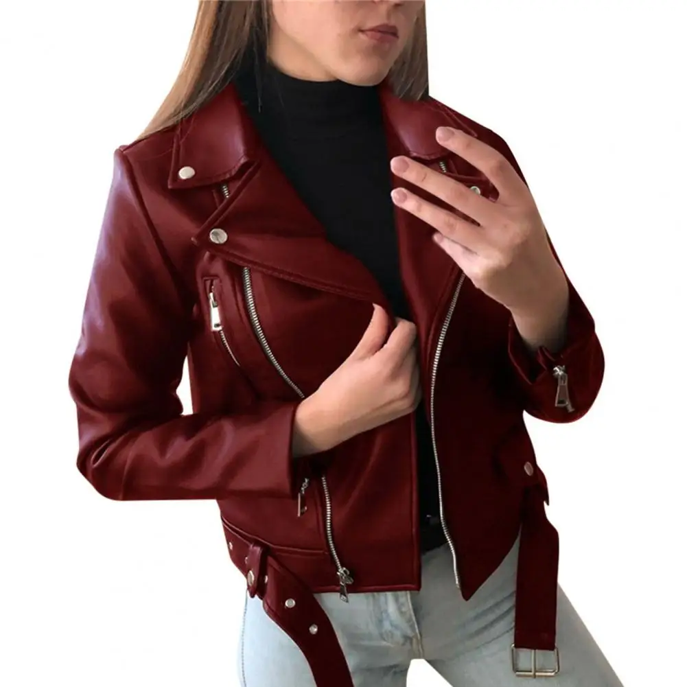 Effen Kleur Lady Faux Leather Jacket Herfst Winter Biker Jas Vrouwen Waterdichte Lederen Jas Veste Femme Кожаная Куртка Женская