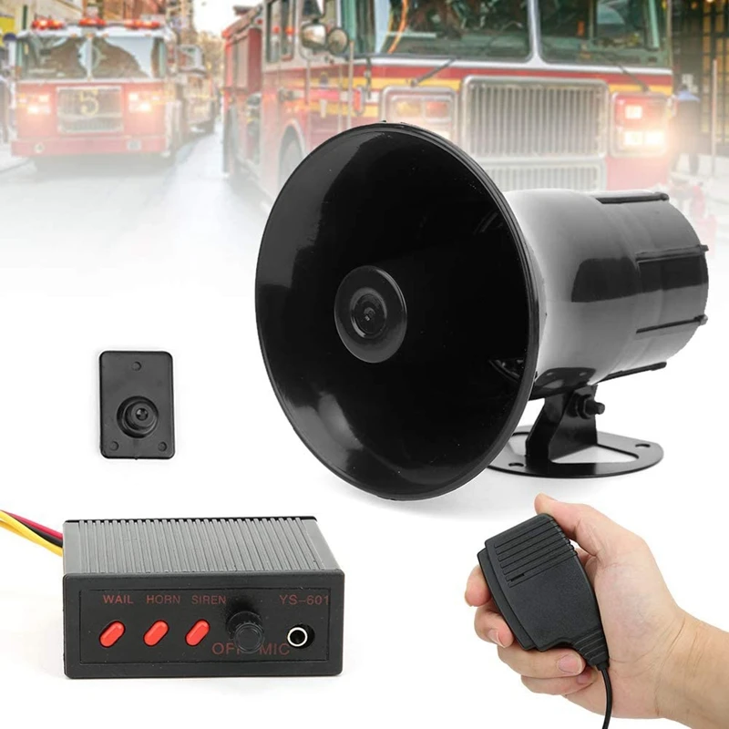 12V Police Siren Speaker 3 Tone Sound Volume Adjustment Vehicle Horn with Mic Loudspeaker Emergency Electronic PA System