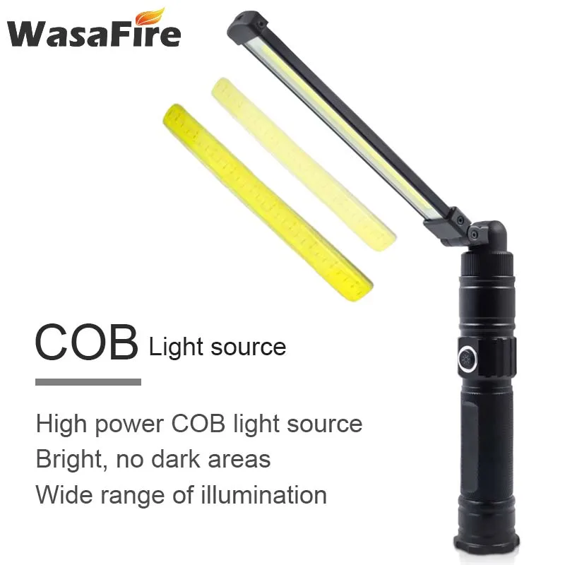 Lámpara de antorcha giratoria plegable, luz de trabajo COB, linterna LED magnética, carga USB con batería integrada, linterna impermeable para