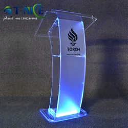 2024 Cheap Podium Arc Led Light Pulpit Organic Glass Desk Outdoor Wedding Lectern Portable Presentation Platform Easy Assembly