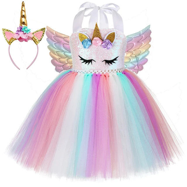 Vestido de unicornio con lentejuelas Pastel para nina traje de diadema de alas disfraces de unicornio para nina pequena vestidos de cumpleanos de Halloween AliExpress