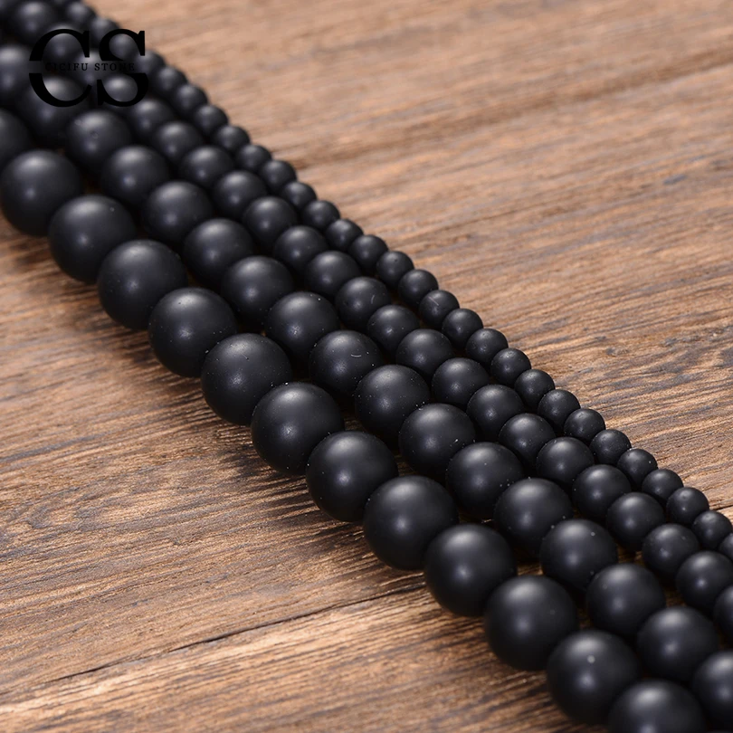 Black Frosted Matte Beads Round Loose Beads Natural Stone Beads for Jewelry Making DIY Bracelet Accessories 4/6/8/10/12 MM