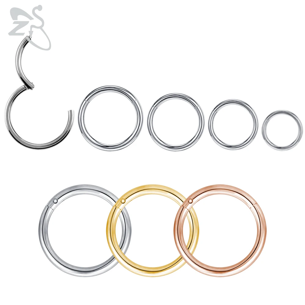 ZS-aço inoxidável Hoop para homens, anel de nariz, Clicker redondo, cartilagem da orelha, Tragus, Helix Piercing Jóias, 20g, 18g, 16g, 316L, 6mm, 7mm, 8g, 9 milímetros, 10 milímetros, 1 PC