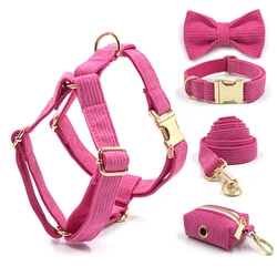 Luxury Pet Harness for Dogs Personalized Hot Pink Female Dog Collar with Bow Durable Fully Adjsutable Cute Puppy Collar Lead Set