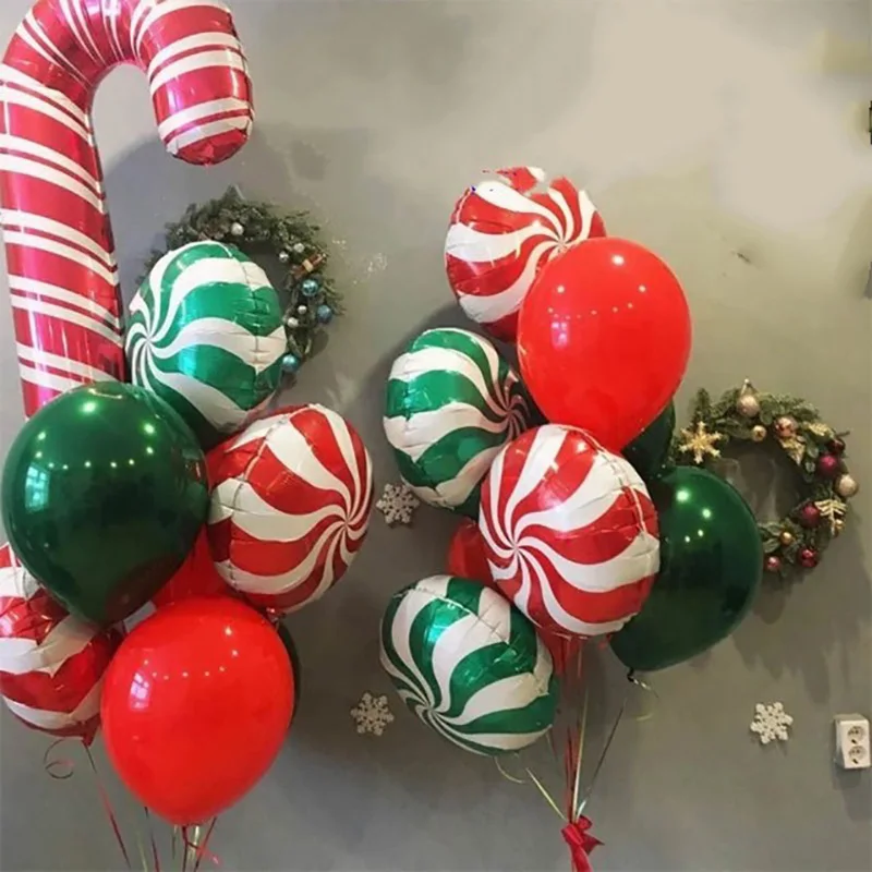 1Set Christmas Cane Foil Balloons White Red Candy Kit 18Inch Helium Balloon For Happy Merry Christmas Party Decoration Globos