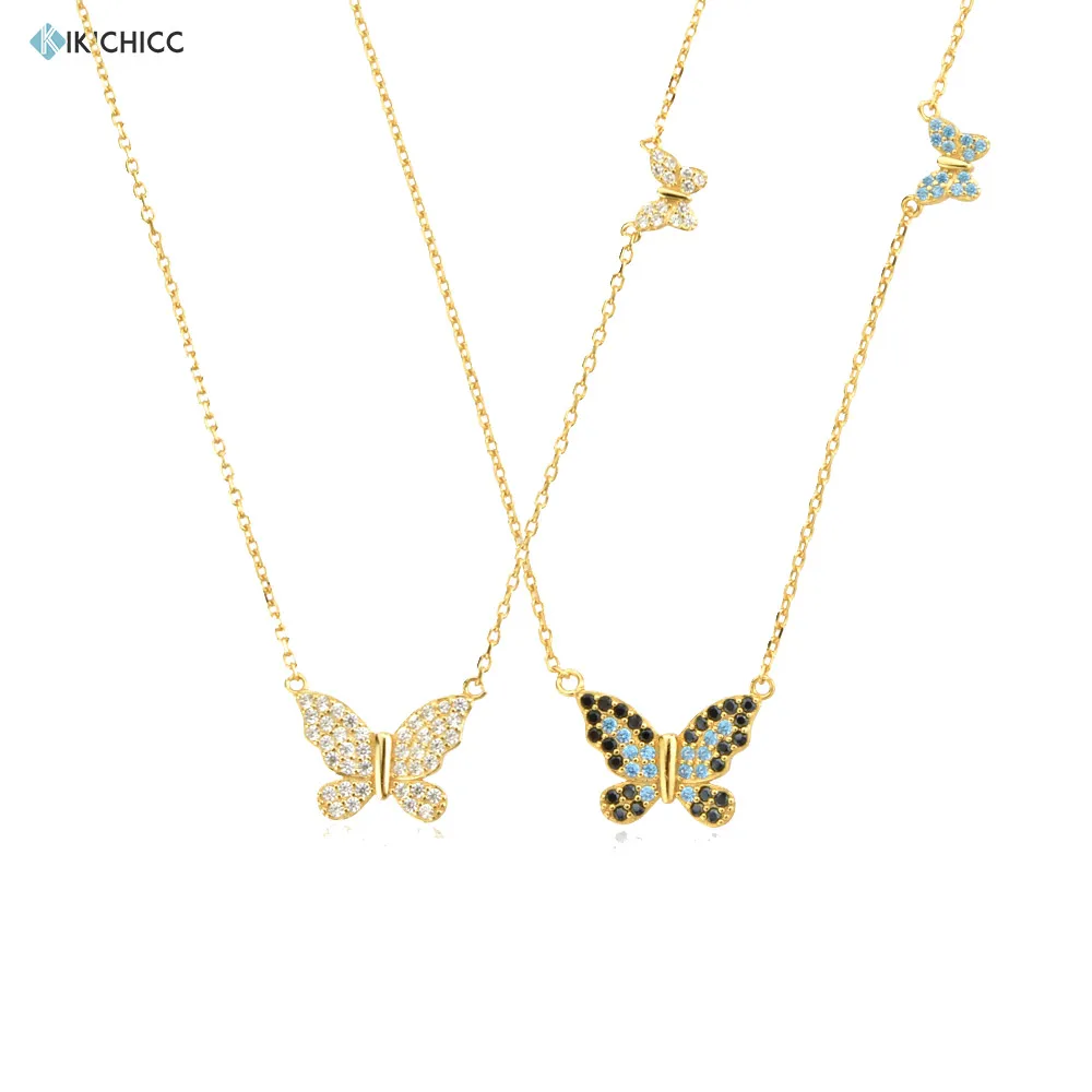 KIKICHICC 925 Sterling Silver Clear Big Clear Blue Black Butterfly Pendant Necklace Long Chain Luxury Zircon Jewelry Gift