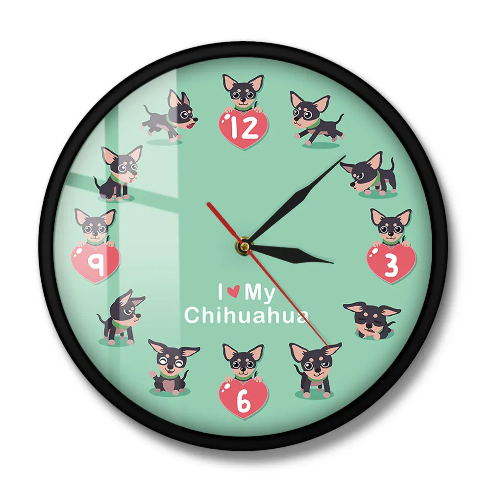 Cute Chi-chi Chihuahueno Cartoon Wall Clcok I Love My Chihuahua Unique Wall Art Modern Acrylic Wall Clock Decorative Wall Watch