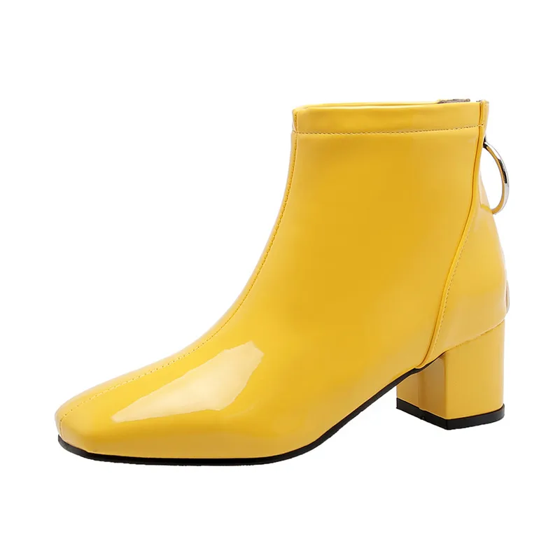 YMECHIC Plus Size Candy Yellow White Black Pink Block High Heels Fashion Ankle Boots Back Zipper Sweet Lolita Shoes Winter 2024