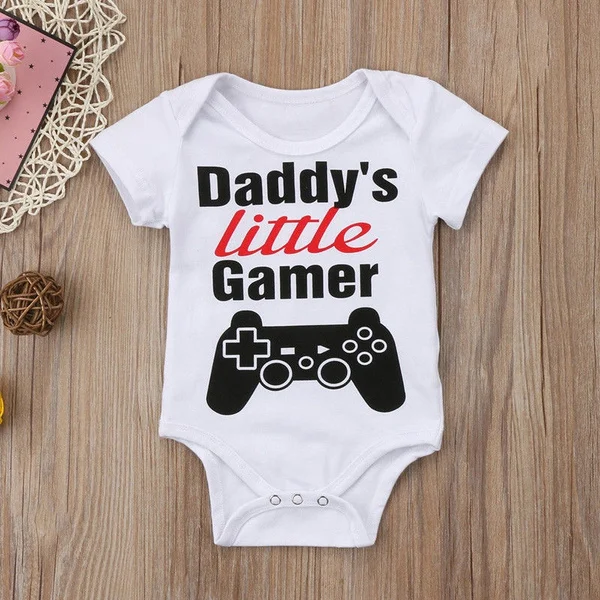 Daddy\'s Little Gamer Newborn Kids Baby Boy Girls Romper Jumpsuit Bodysuit Summer Short Sleeve  Clothes Outfit 0-24M