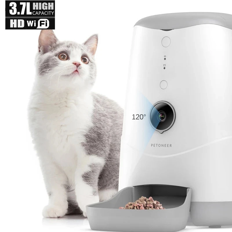 

Intelligent Pet Feeder for Dog and Cats,WiFi Remote Control,Food Bowls, Video Monitors,Rechargeable Auto Cat Food Dispenser,3.7L