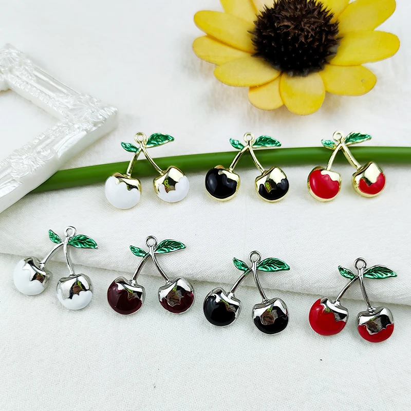 

JeQue 10pcs 21*22mm enamel fruit cherry charm for jewelry making fashion earring pendant bracelet necklace charms diy findings