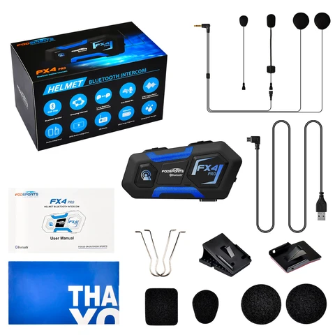 Fodsports FX4 Pro Шлем Интерком 1000м Группа Интерфон Мотоцикл Шлем Bluetooth Гарнитура Интеркомуникадор 4 Всадники Говоря в то же время с FM-радио