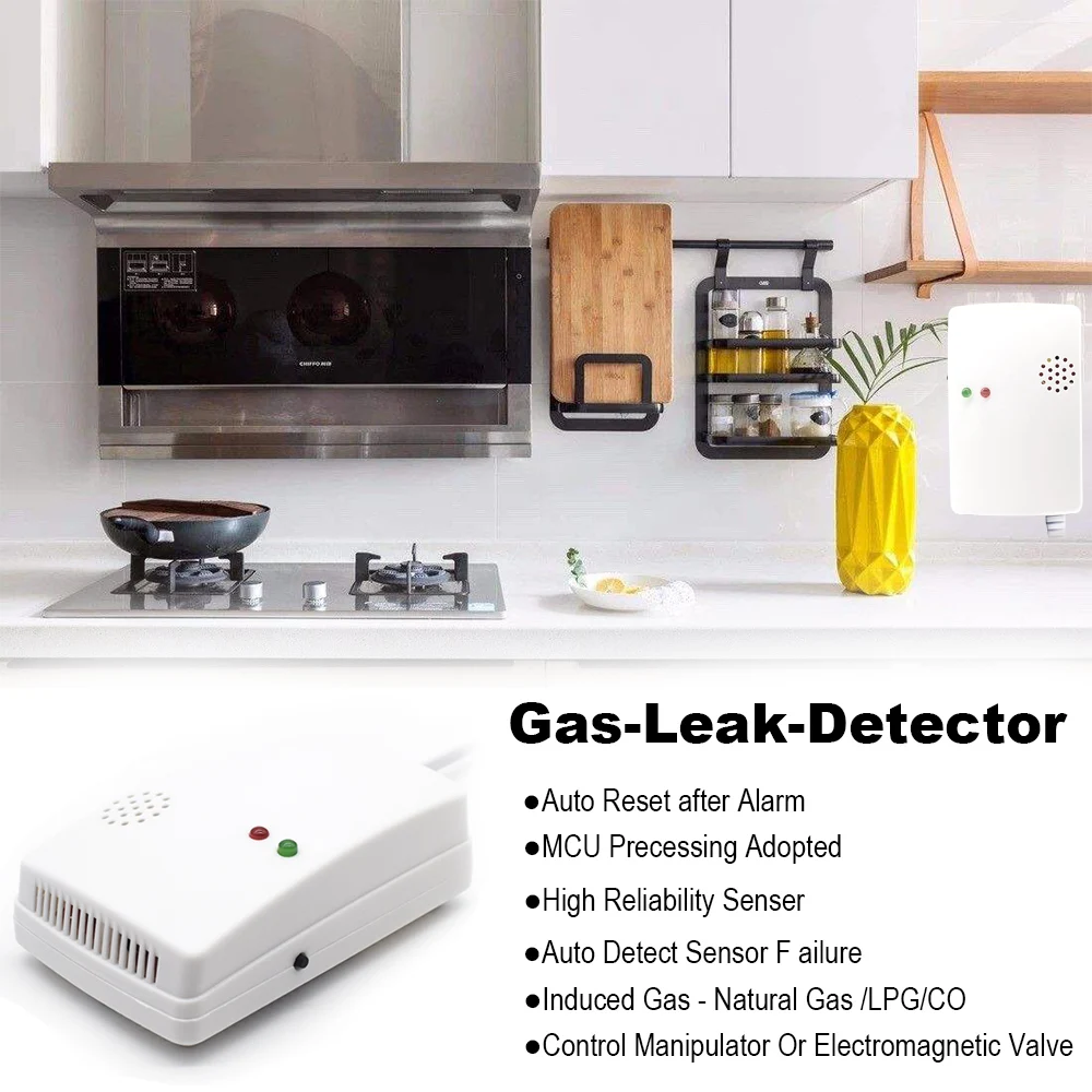 Gas Leak Detector Combustible Propane Butane Methane Smart Home Sensor Natural Gas Safety Alarm Sensor Warning EU Plug