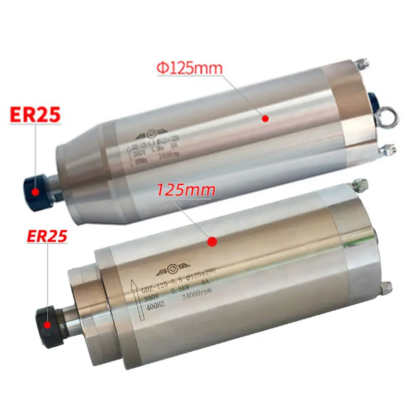 

5.5KW ЧПУ шпиндель мотор 220V 380V с водяным охлаждением Фрезерный станок с ЧПУ ось Z вала 5500W 125 мм Диаметр шпинделя ER25 цанговый патрон