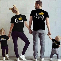 Camiseta mãe e filha combinar com a família, camisetas casuais escritas do pai, king, queen, mãe e filha, bebê