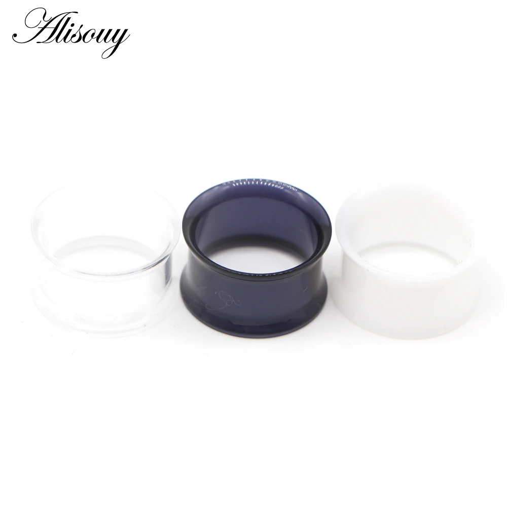 Alisouy fashion 2pcs White Black Transparent Acrylic Ear Tunnel Plug Ear Gauges Piercing Saddle Expander Stretcher Body Jewelry