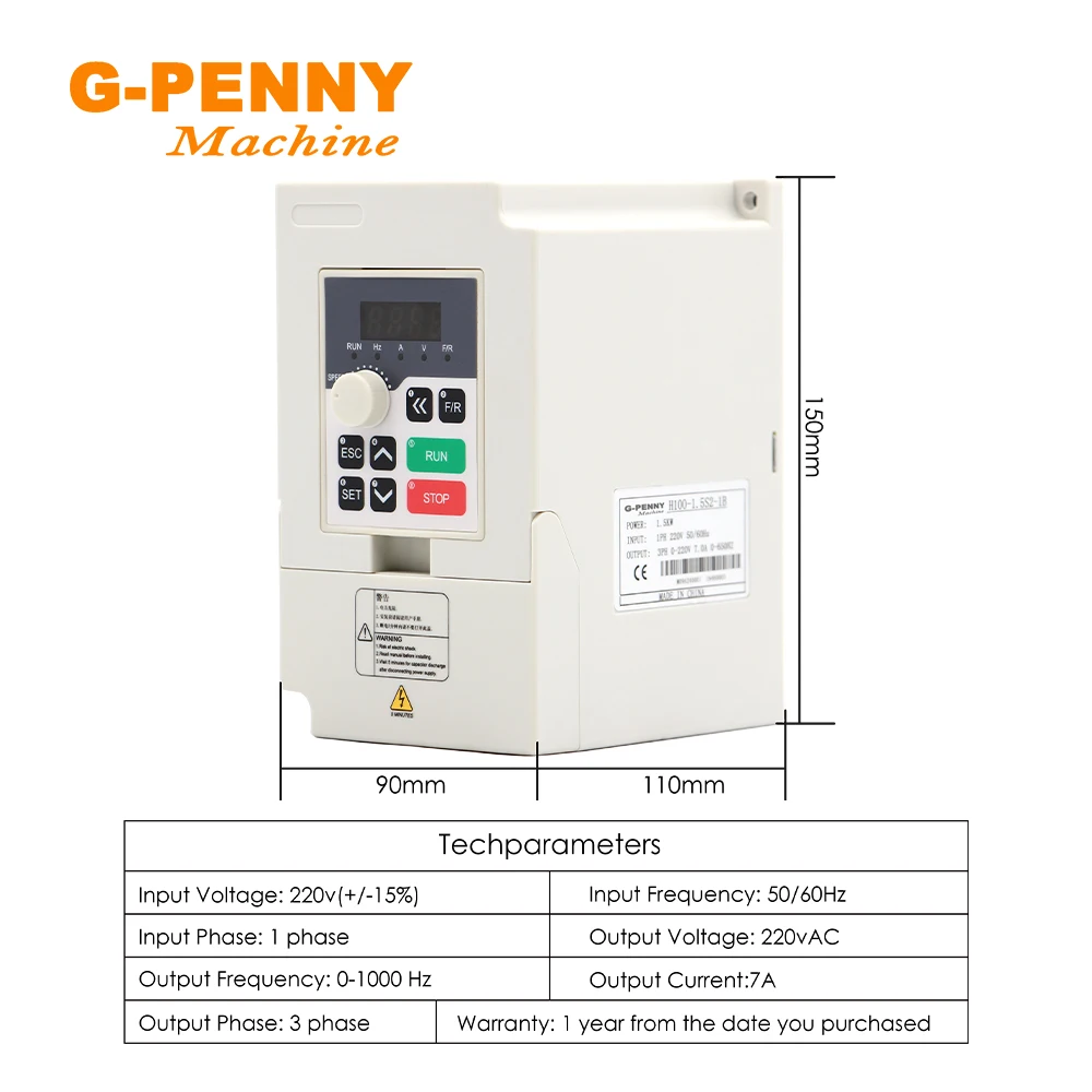 0.8kw ER11 Air cooled spindle motor Diameter 65mm 4pcs ball bearings Precision 0.01mm & 1.5kw QL Inverter VFD