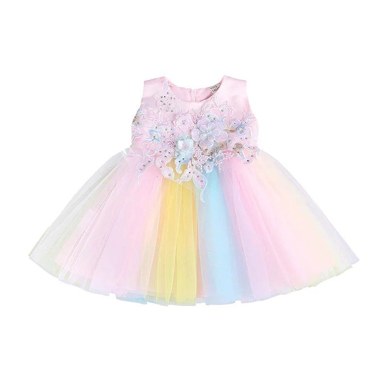 

Baby Girl Long Dresses Floral Newborn Princess Tutu Pink Formal Clothes Summer Clothing Lace Birthday Robe