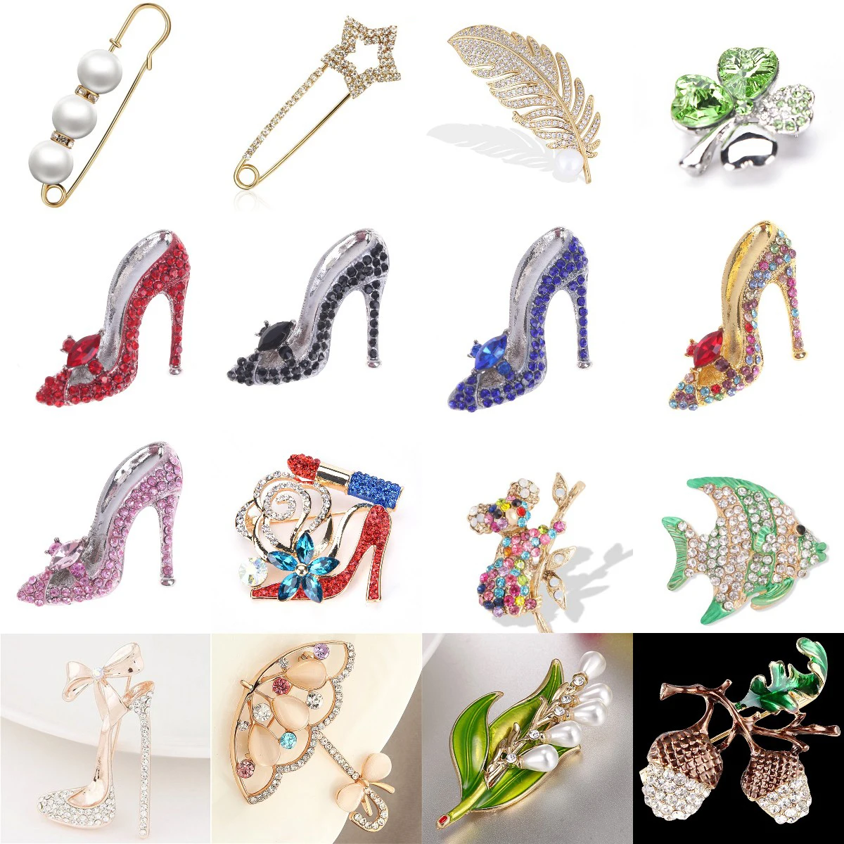 1pc Girl's Rhinestone High Heel Shoes Brooch Pins Rhinestones Crystal Fashion Women Pins Jewelry Collections Great Gifts